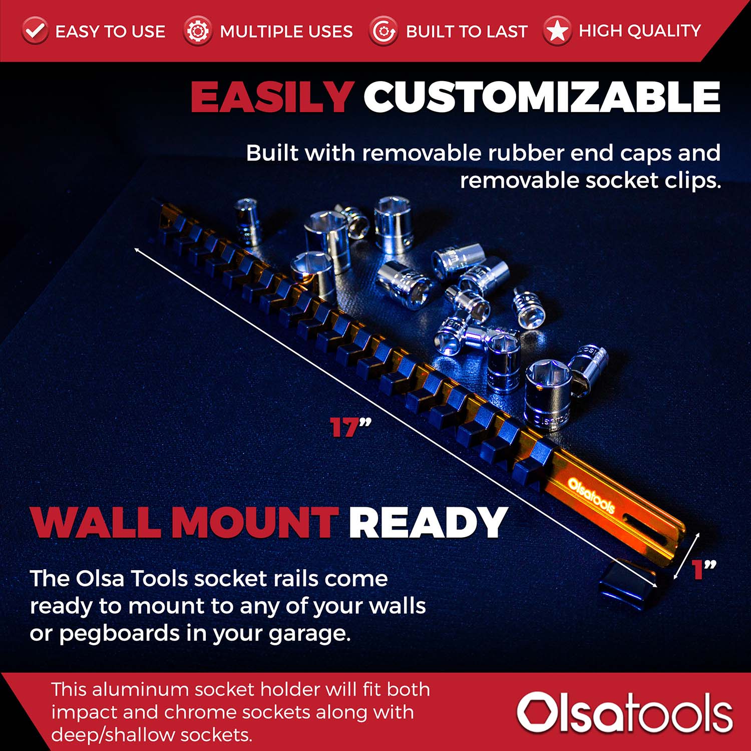 Aluminum Socket Organizer Rails With Rubber End Caps - Image 96