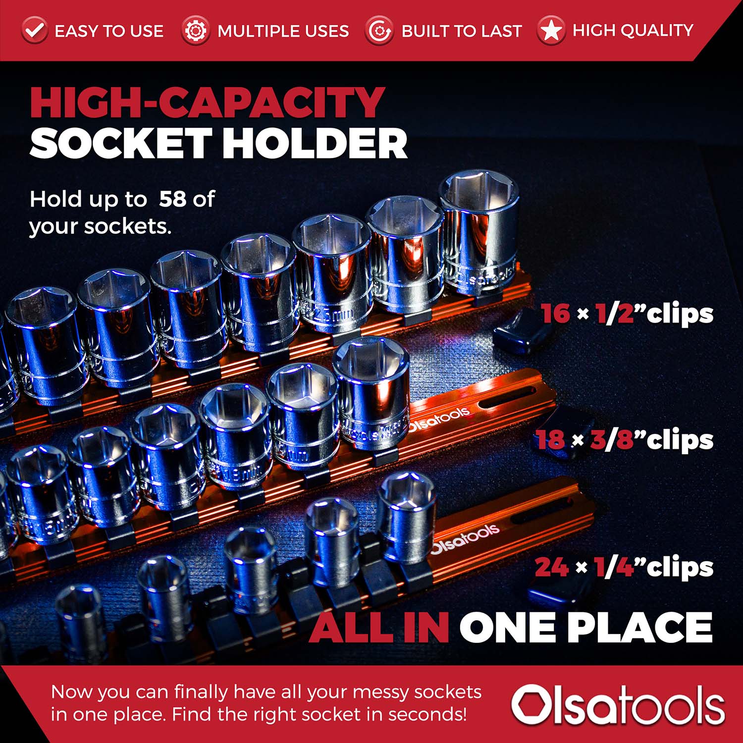 Aluminum Socket Organizer Rails With Rubber End Caps - Image 99
