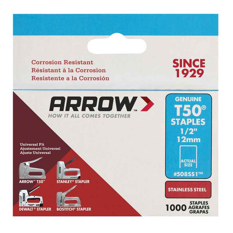 Arrow Fastener 1/2 in. L x 3/8 in. W Stainless Steel Flat Crown Heavy Duty Staples 18 Ga. (Pack of 5) - Image 3