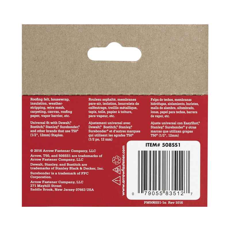 Arrow Fastener 1/2 in. L x 3/8 in. W Stainless Steel Flat Crown Heavy Duty Staples 18 Ga. (Pack of 5) - Image 4
