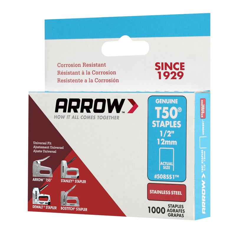 Arrow Fastener 1/2 in. L x 3/8 in. W Stainless Steel Flat Crown Heavy Duty Staples 18 Ga. (Pack of 5) - Image 5