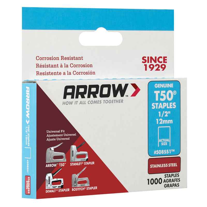 Arrow Fastener 1/2 in. L x 3/8 in. W Stainless Steel Flat Crown Heavy Duty Staples 18 Ga. (Pack of 5) - Image 6