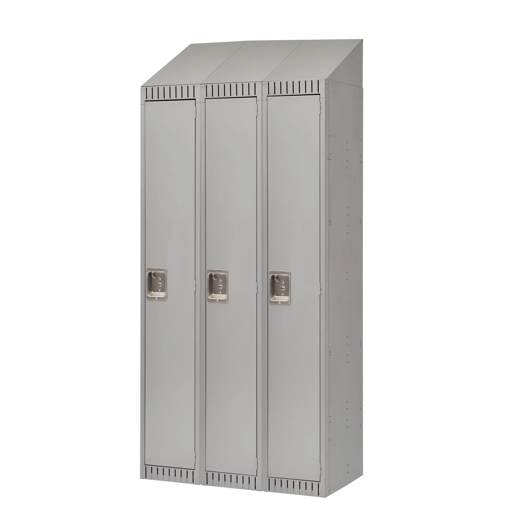 Assembled Lockers, Bank of 3, 36" x 18" x 82", Steel, Grey, Rivet (Assembled)