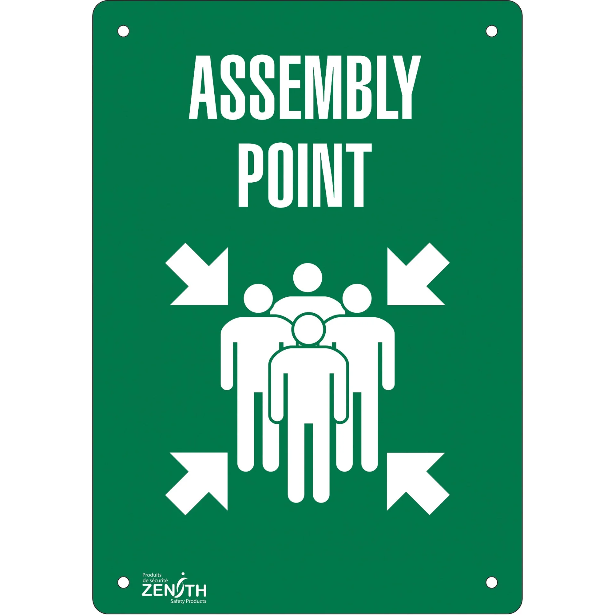 "Assembly Point" Sign, 10" x 7", Aluminum, English with Pictogram