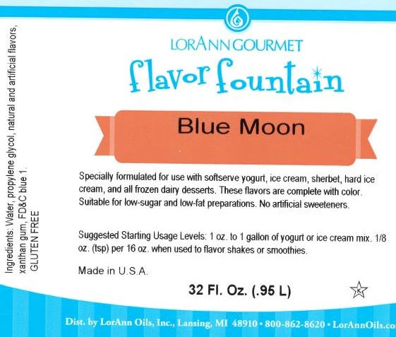 Blue Moon Flavor Fountain - 4 oz - 32 oz Bottle - Flavoring for Ice Cream, Milk Shakes, Slush, Food and Beverages - Ice Cream and Beverage Flavors - LorAnn Oils - Canadian Distribution - Ships Free Within Canada on Orders Above CAD $199 - Image 4
