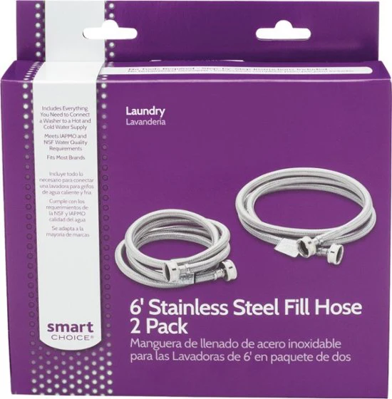 Braided Stainless Steel 6' Washer Fill Hoses, 2Pk