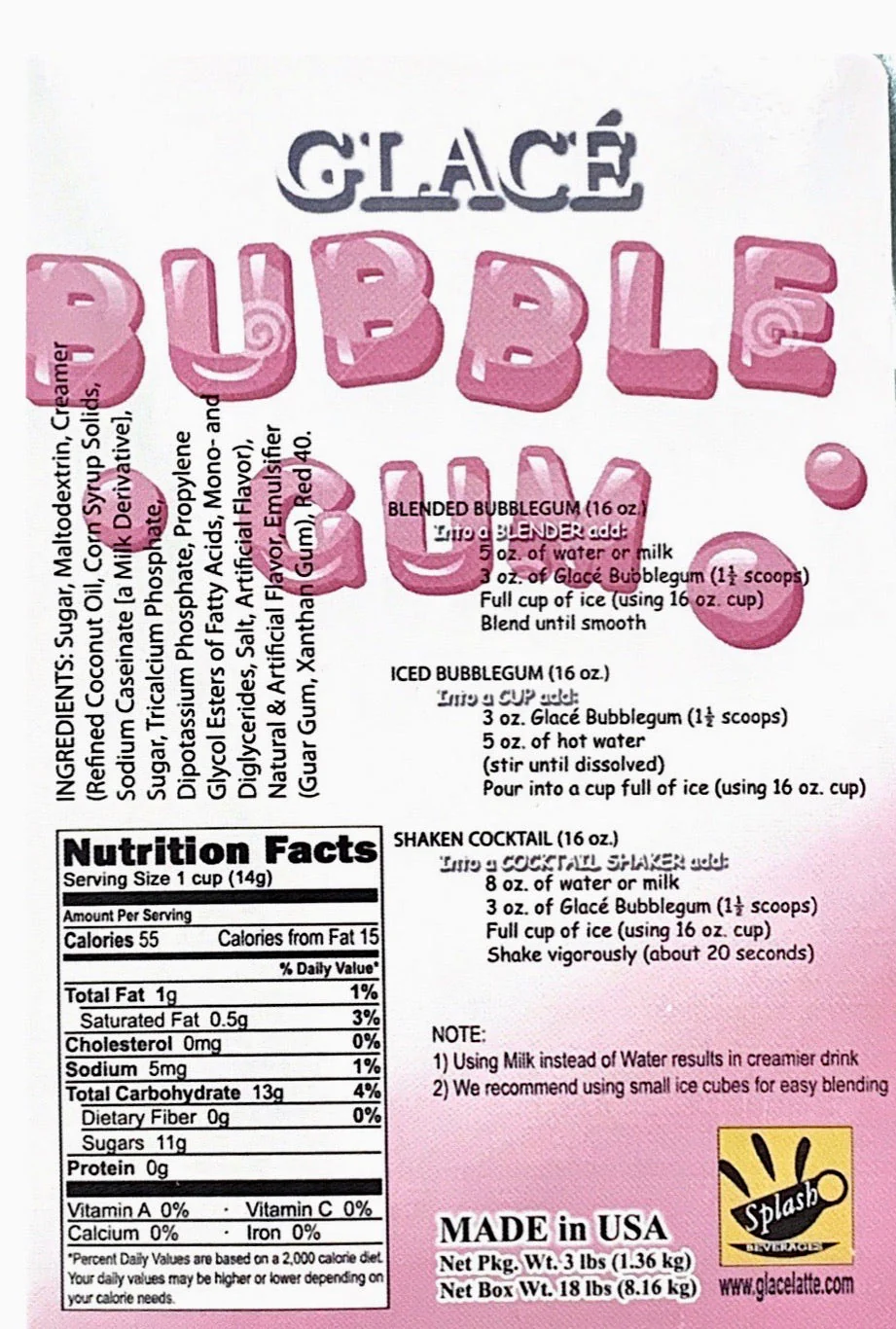 Bubblegum 4 in 1 Bubble Tea / Latte and Frappe Mix - Ships Free Within Canada on Orders Above CAD $199 - Image 2