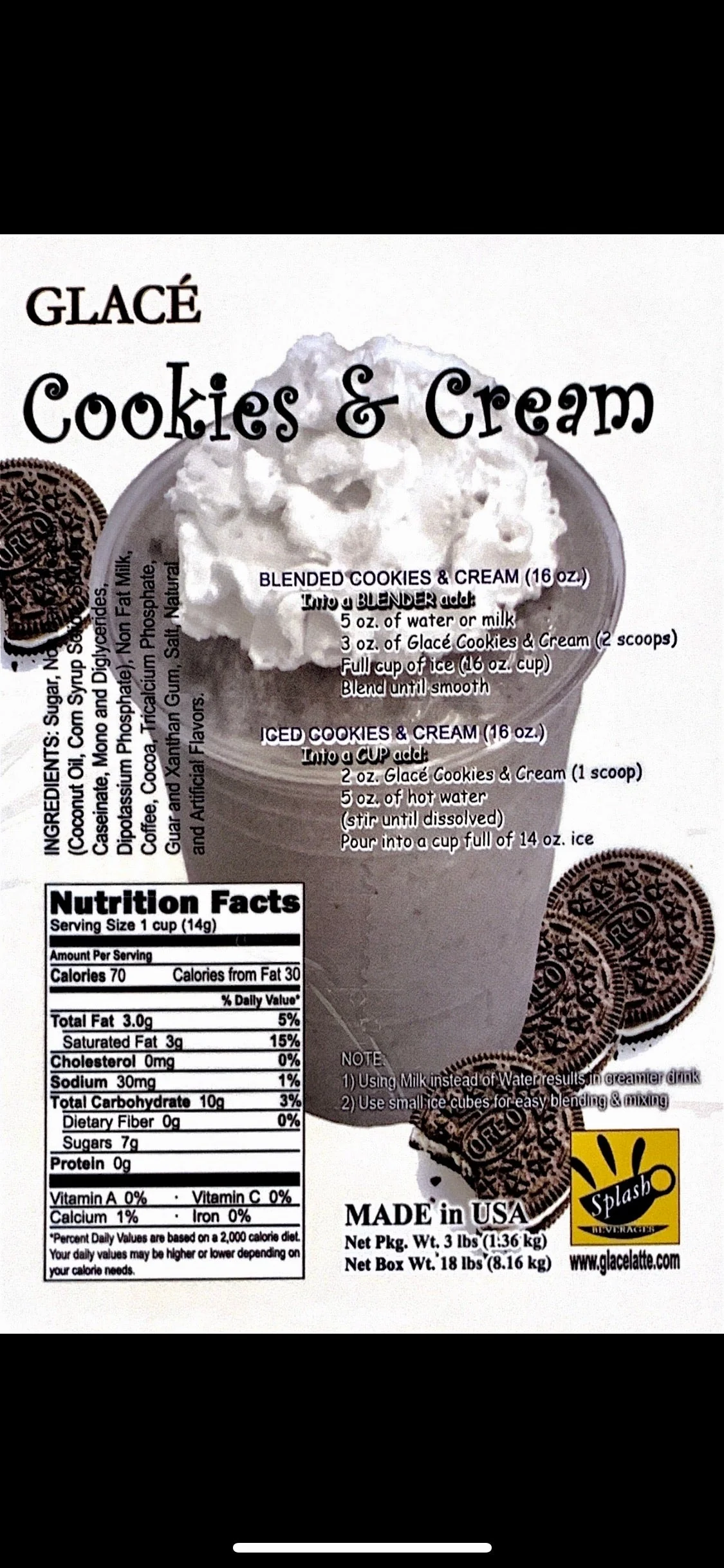Cookies and Cream 4 in 1 Bubble Tea / Latte and Frappe Mix - Ships Free Within Canada on Orders Above CAD $199 - Image 2