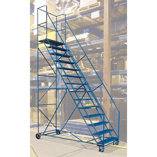 CSA-Certified Rolling Step Ladder with Locking Step, 14 Steps, 30" Step Width, 128" Platform Height, Steel - Image 2