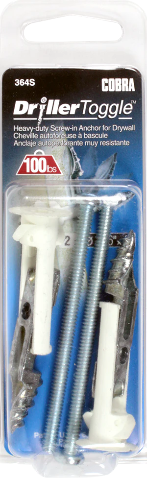 3/16"x3" DrillerToggle Wall Anchor w/ Bolts (2 Pack)