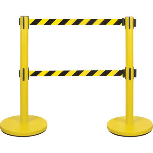 Dual Belt Crowd Control Barrier, Steel, 35" H, Black/Yellow Tape, 7' Tape Length - Image 2