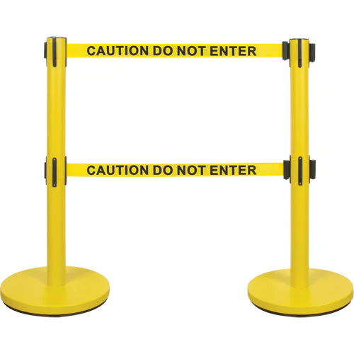 Dual Belt Crowd Control Barrier, Steel, 35" H, Yellow Tape, 7' Tape Length - Image 2