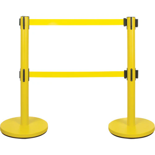 Dual Belt Crowd Control Barrier, Steel, 35" H, Yellow Tape, 7' Tape Length - Image 2