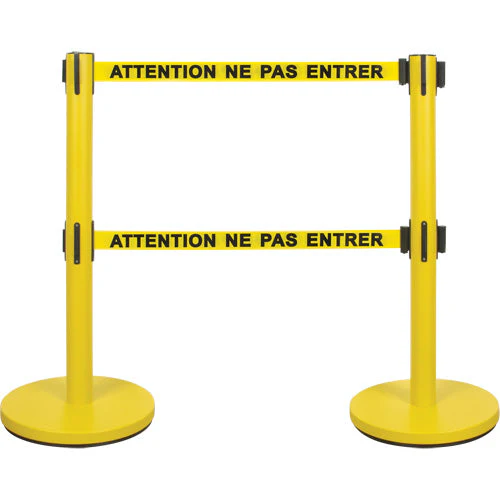 Dual Belt Crowd Control Barrier, Steel, 35" H, Yellow Tape, 7' Tape Length - Image 2