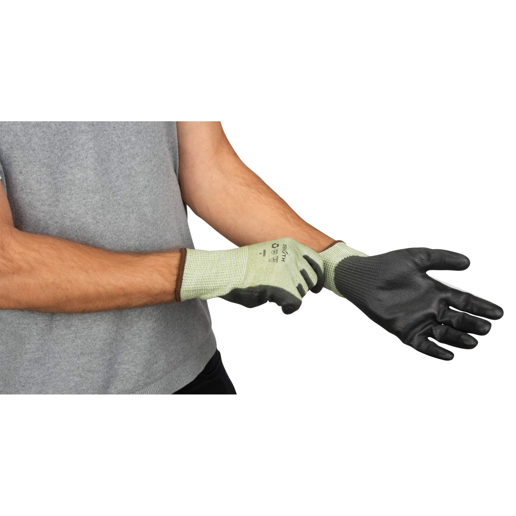Eco-Friendly Seamless Cut-Resistant Gloves, Size 8, 13 Gauge, Polyurethane Coated, HPPE/RPET Shell, ASTM ANSI Level A4 - Image 2