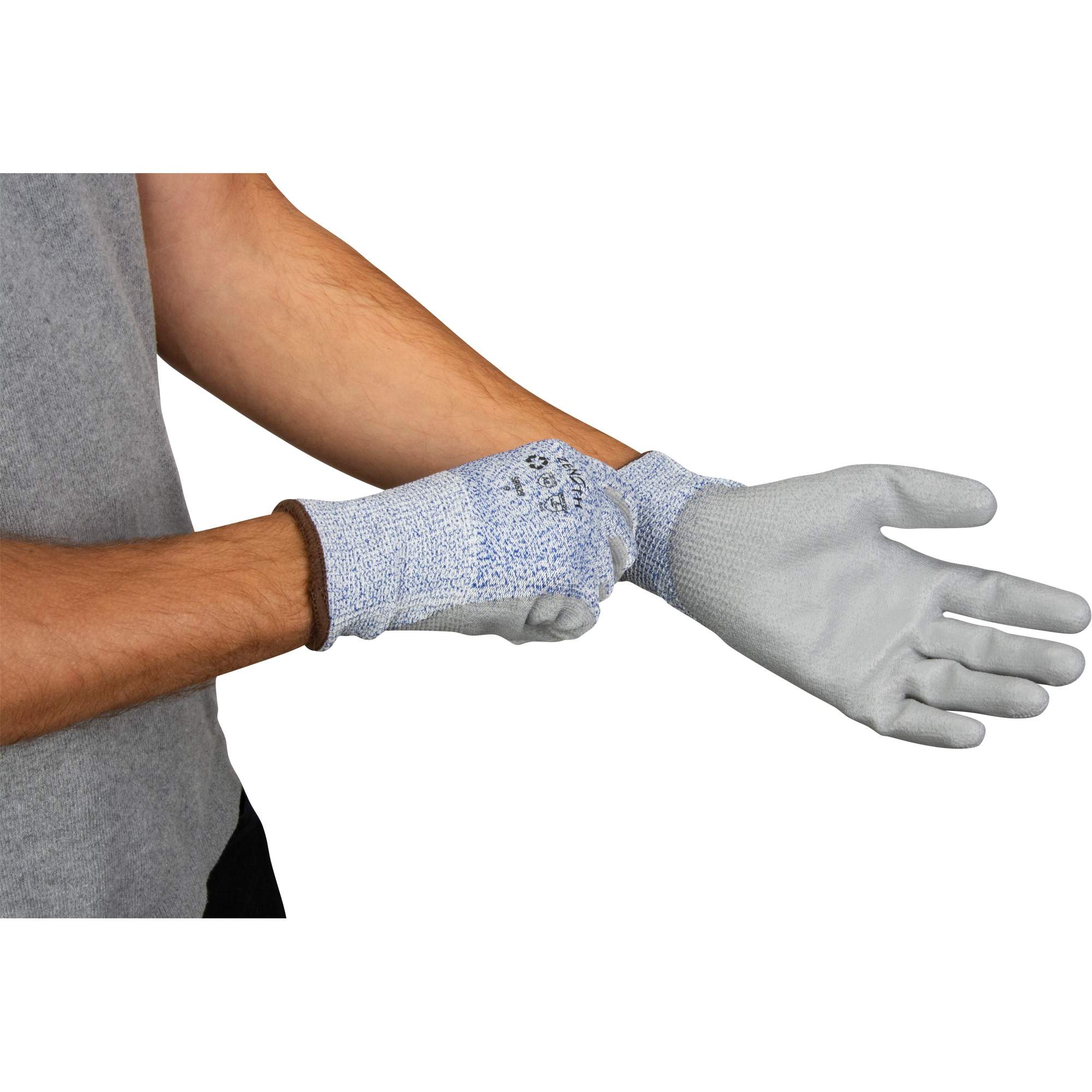 Eco-Friendly Stretch Cut-Resistant Gloves, Size 10, 13 Gauge, Polyurethane Coated, HPPE/RPET Shell, ASTM ANSI Level A2 - Image 2