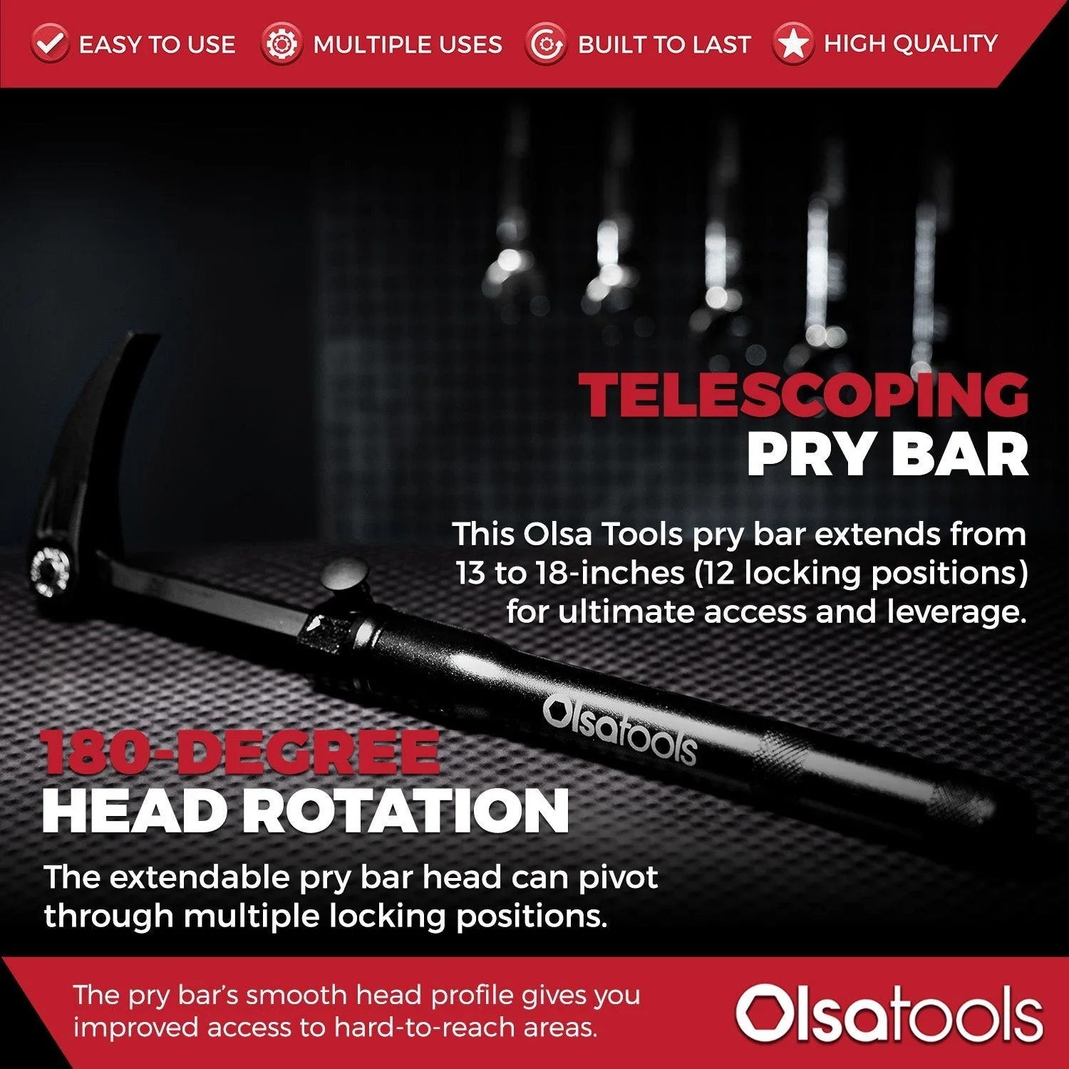 Extendable Indexing Pry Bar | Adjustable Length From 13.3-18.5 Inches - Image 2
