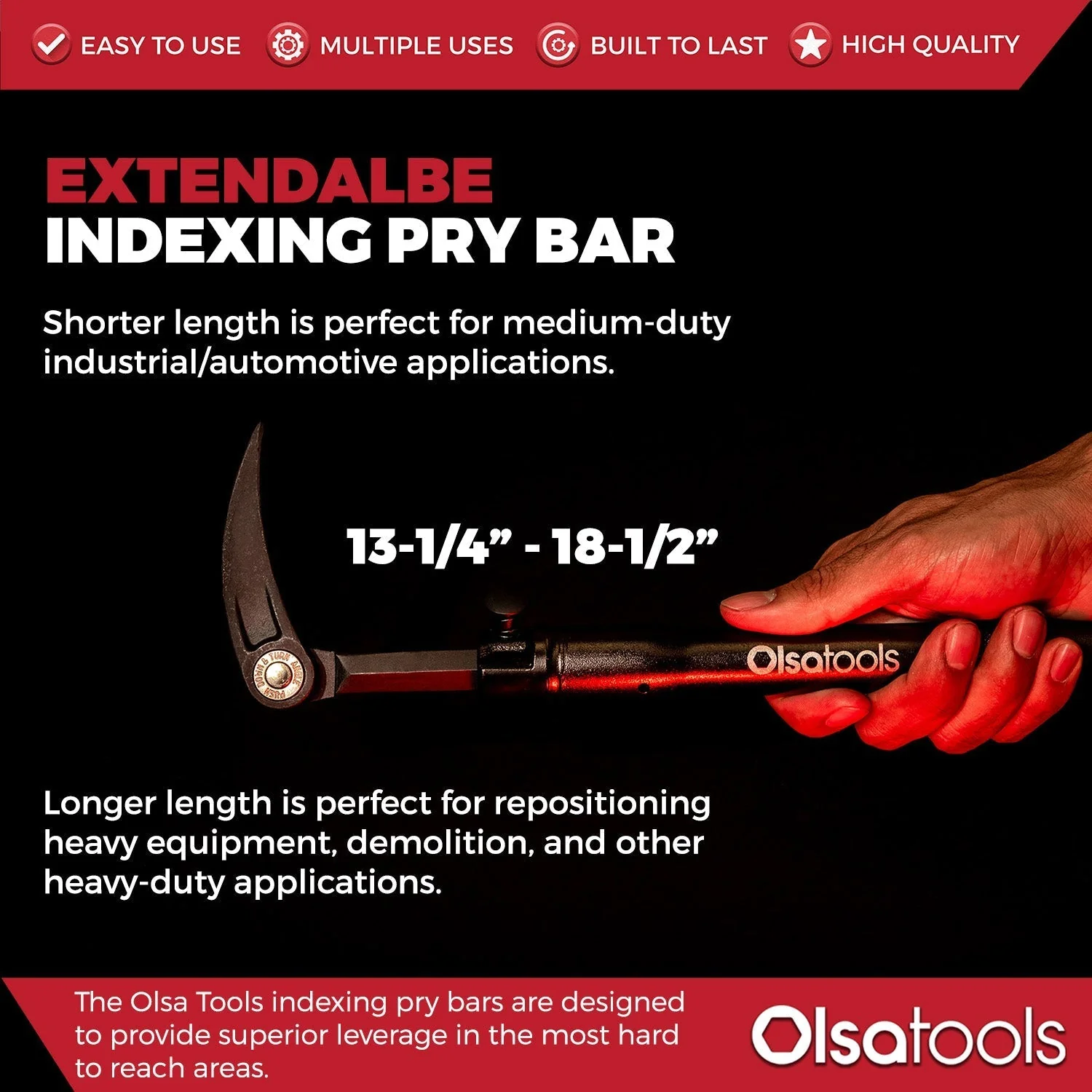 Extendable Indexing Pry Bar | Adjustable Length From 13.3-18.5 Inches - Image 5