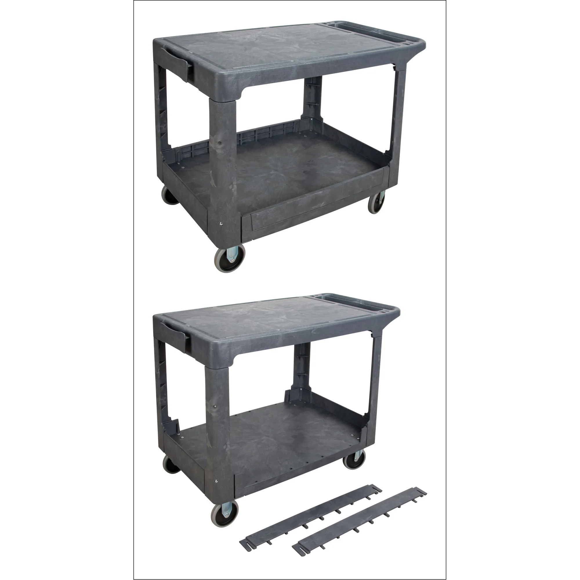 Flat-Shelf Utility Service Cart, 2 Tiers, 25-1/4" x 32-1/4" x 44", 550 lbs. Capacity - Image 9