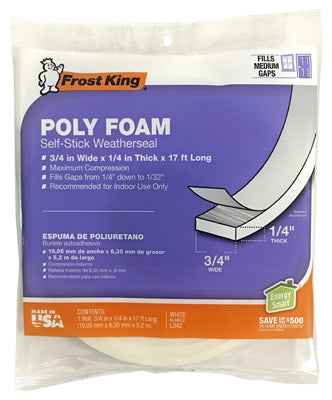 Frost King White Poly Foam Weather Seal For Doors and Windows 17 ft. L X 0.25 in. - Image 2