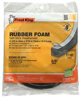 Frost King Black Rubber Foam Weather Seal For Doors and Windows 10 ft. L X 0.44 in. - Image 2