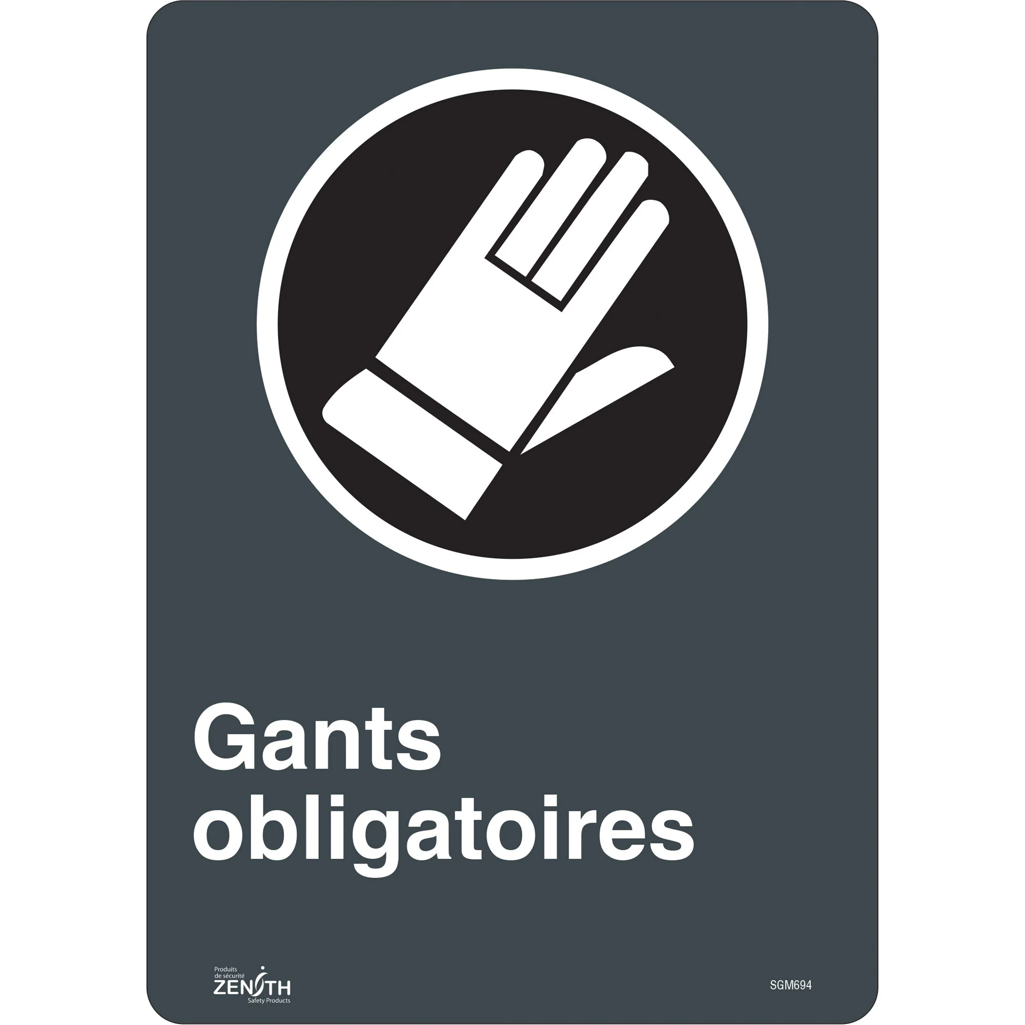 "Gants Obligatoires" Sign, 14" x 10", Vinyl, French with Pictogram