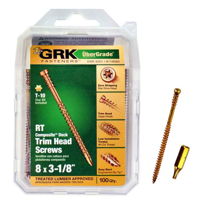 GRK Fasteners UberGrade No. 8 x 3-1/8 in. L Star Trim Head Steel Construction Screws 100 pk