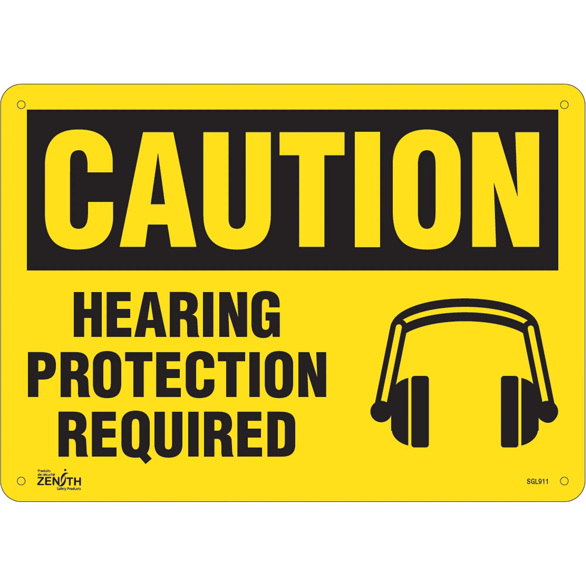 "Hearing Protection Required" Sign, 10" x 14", Plastic, English with Pictogram