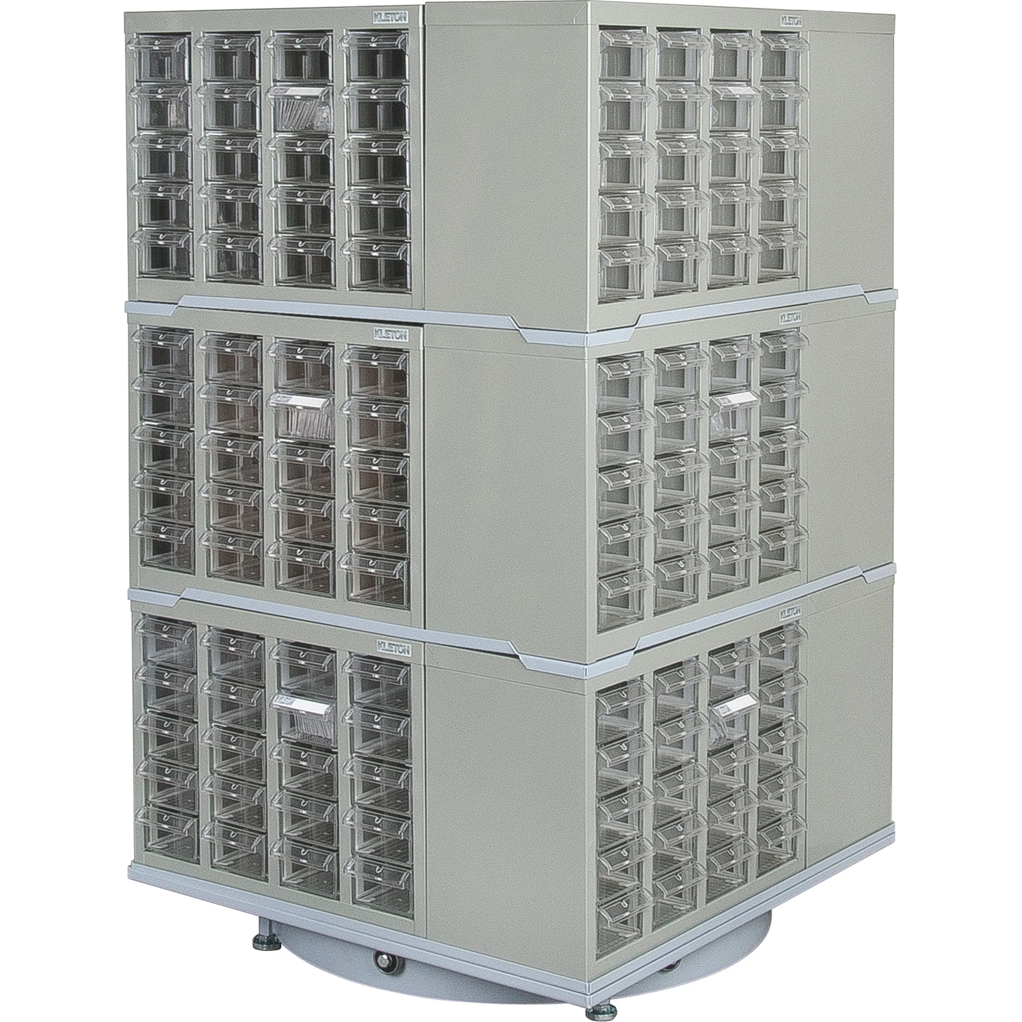 Heavy-Duty Industrial Carousel Drawer Cabinet, Steel, 240 Drawers, 27" W x 27" D x 48" H, Grey