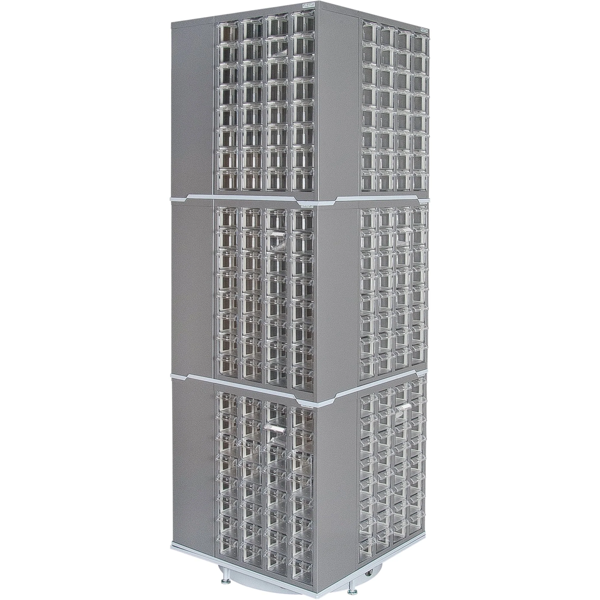 Heavy-Duty Industrial Carousel Drawer Cabinet, Steel, 384 Drawers, 27" W x 27" D x 80" H, Grey