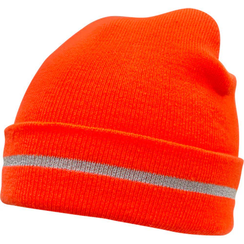 High Visibility Knit Hat with Reflective Stripe, High Visibility Orange, Acrylic - Image 2