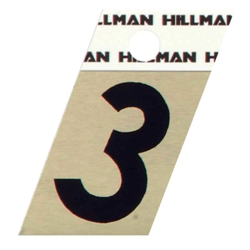 Hillman 1.5 in. Reflective Black Metal Self-Adhesive Number 3 1 pc (Pack of 6) - Image 2
