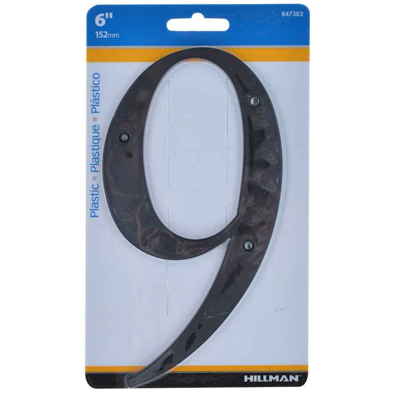Hillman 6 in. Black Plastic Nail-On Number 9 1 pc (Pack of 3) - Image 2