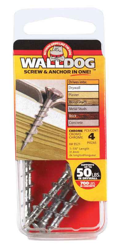 Hillman 3/16 in. Dia. x 1-1/4 in. L Chrome Pan Head Walldog Screw & Anchor 4 pk (Pack of 10) - Image 2