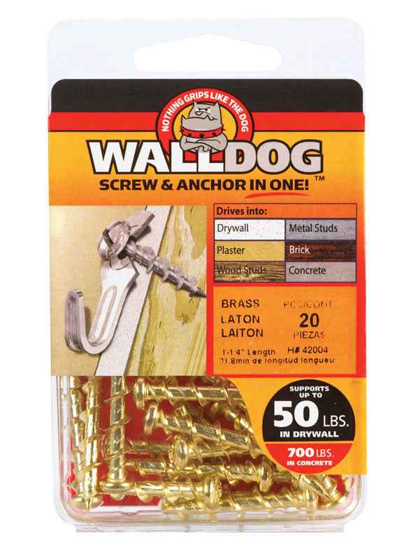 Hillman 3/16 in. Dia. x 1-1/4 in. L Brass Pan Head Walldog Screw & Anchor 20 pk (Pack of 10) - Image 3