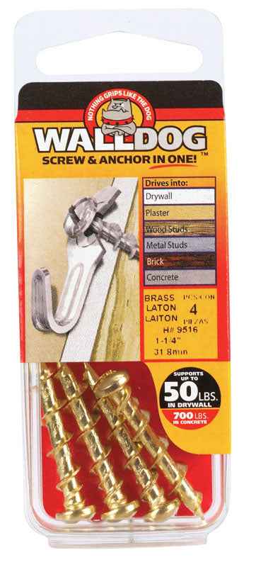 Hillman 3/16 in. Dia. x 1-1/4 in. L Brass Pan Head Walldog Screw & Anchor 4 pk (Pack of 10) - Image 3