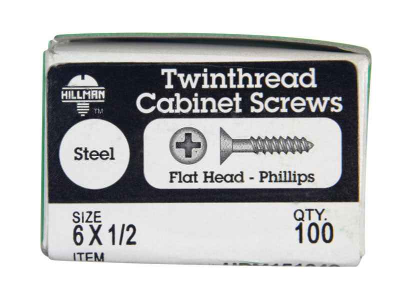 HILLMAN No. 6 X 1/2 in. L Phillips Black Phosphate Twin Thread Cabinet Screws 100 pk - Image 2