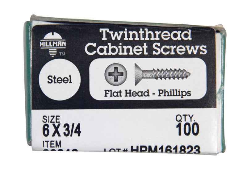 HILLMAN No. 6 X 3/4 in. L Phillips Black Phosphate Twin Thread Cabinet Screws 100 pk - Image 2