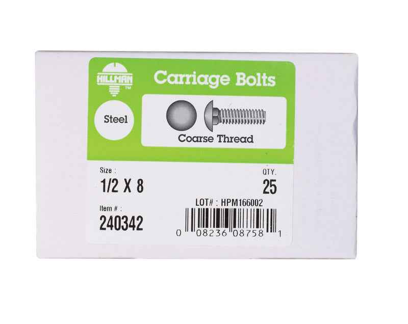 Hillman 1/2 in. X 8 in. L Zinc-Plated Steel Carriage Bolt 25 pk - Image 3
