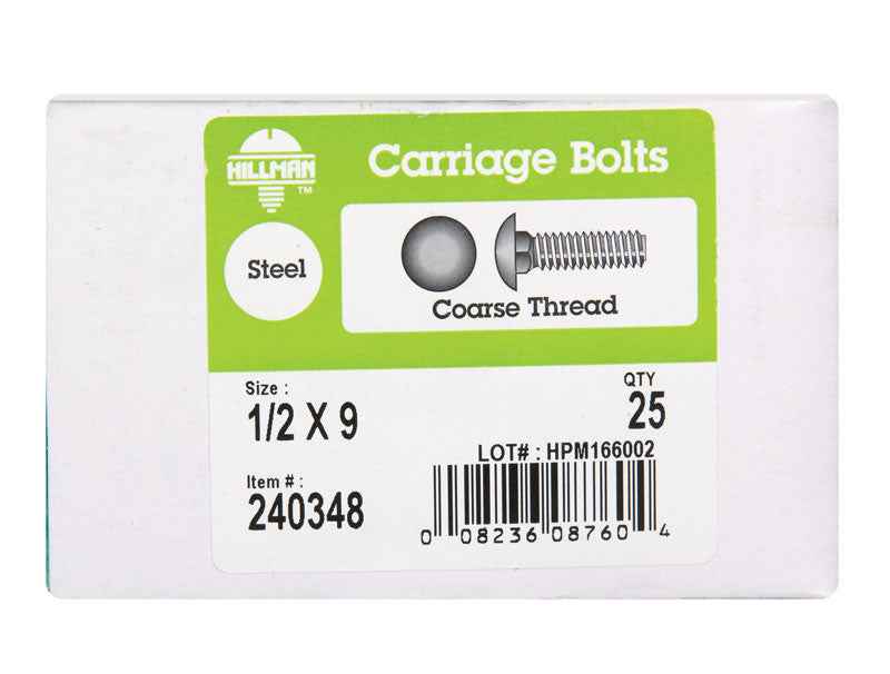 Hillman 1/2 in. X 9 in. L Zinc-Plated Steel Carriage Bolt 25 pk - Image 2