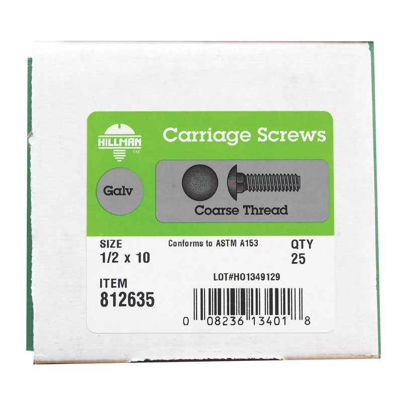 Hillman 1/2 in. X 10 in. L Hot Dipped Galvanized Steel Carriage Bolt 25 pk - Image 2