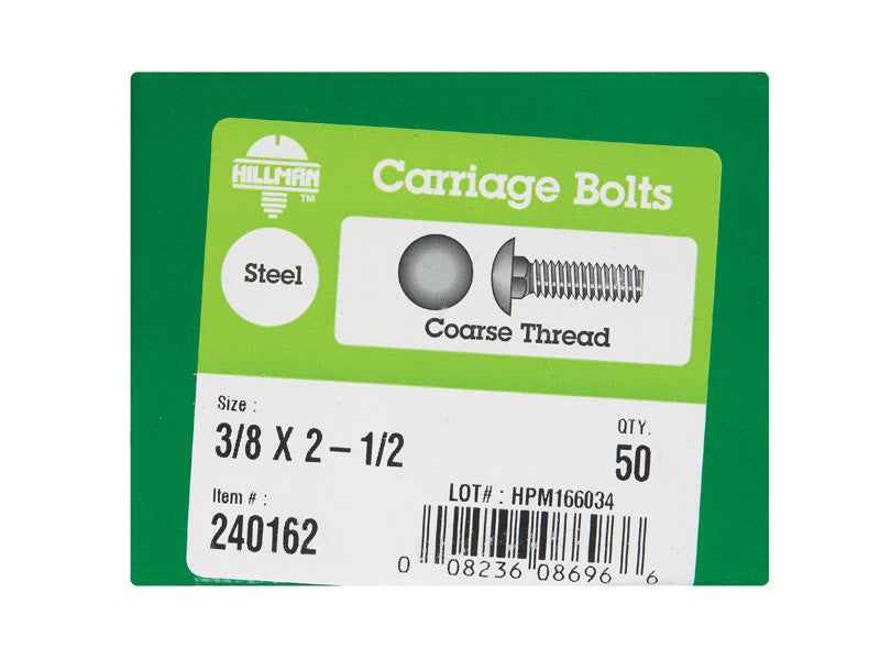 Hillman 3/8 in. X 2-1/2 in. L Zinc-Plated Steel Carriage Bolt 50 pk - Image 6