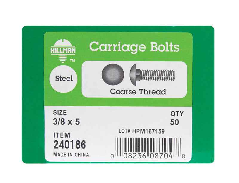 Hillman 3/8 in. X 5 in. L Zinc-Plated Steel Carriage Bolt 50 pk - Image 3