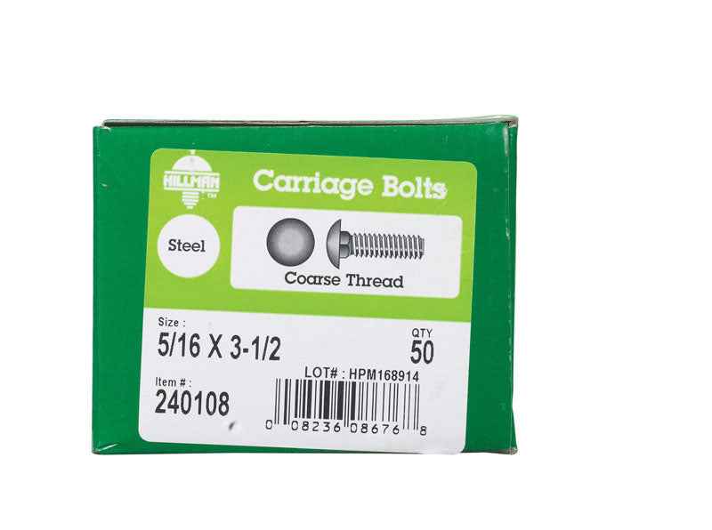 Hillman 5/16 in. X 3-1/2 in. L Zinc-Plated Steel Carriage Bolt 50 pk - Image 6
