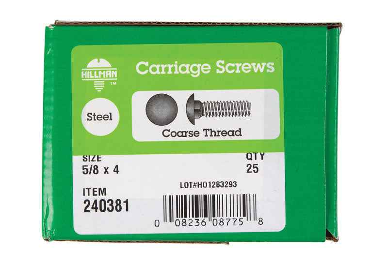 HILLMAN 5/8 in. X 4 in. L Zinc-Plated Steel Carriage Bolt 25 pk - Image 2