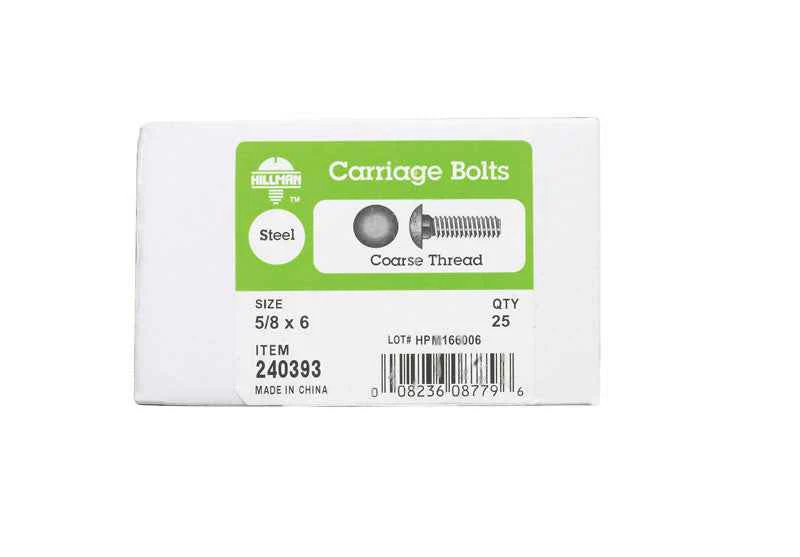 HILLMAN 5/8 in. X 6 in. L Zinc-Plated Steel Carriage Bolt 25 pk - Image 2