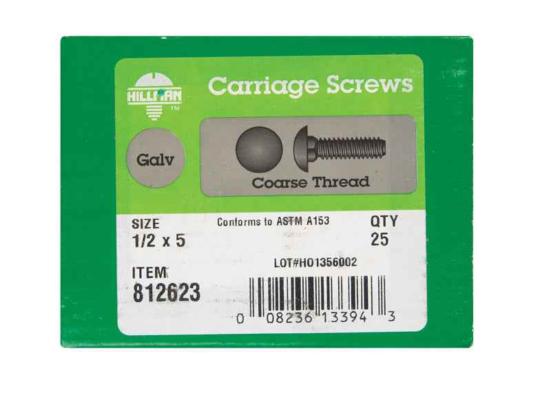 HILLMAN 1/2 in. X 5 in. L Hot Dipped Galvanized Steel Carriage Bolt 25 pk - Image 2