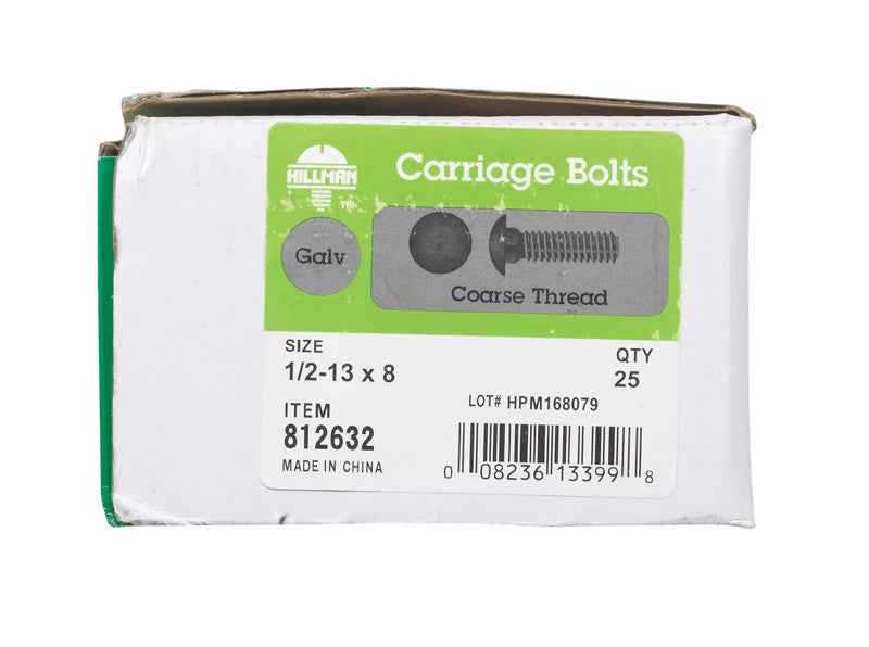 Hillman Hot Dipped Galvanized Steel Carriage Bolt 1/2 in. Dia. x 8 in. L - Image 6