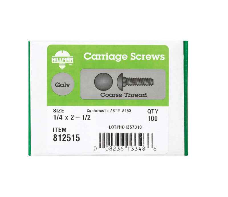 Hillman 1/4 in. X 2-1/2 in. L Hot Dipped Galvanized Steel Carriage Bolt 100 pk - Image 6