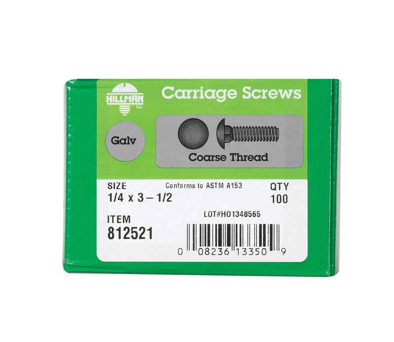 HILLMAN 1/4 in. X 3-1/2 in. L Hot Dipped Galvanized Steel Carriage Bolt 100 pk - Image 2